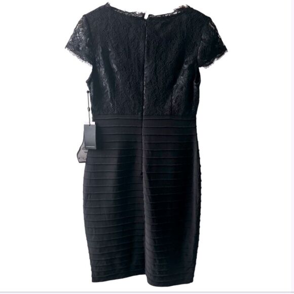 Adrianna Papell Black Dress Size 12 Bandage Lace Sheath LBD Bodycon cocktail NEW - Picture 3 of 4